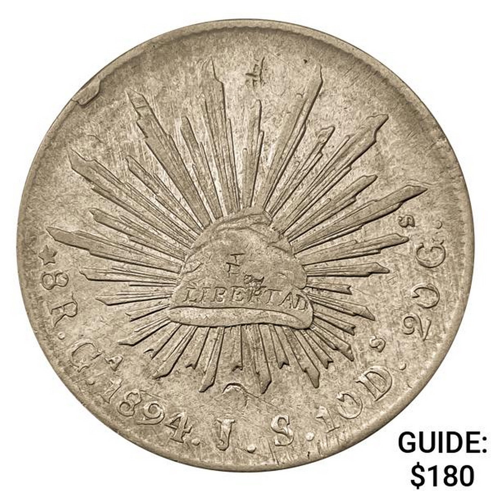1894Ga JS Mexico Silver 8 Reales CLOSELY UNCIRCULATED: 1894Ga JS Mexico Silver 8 Reales CLOSELY UNCIRCULATED