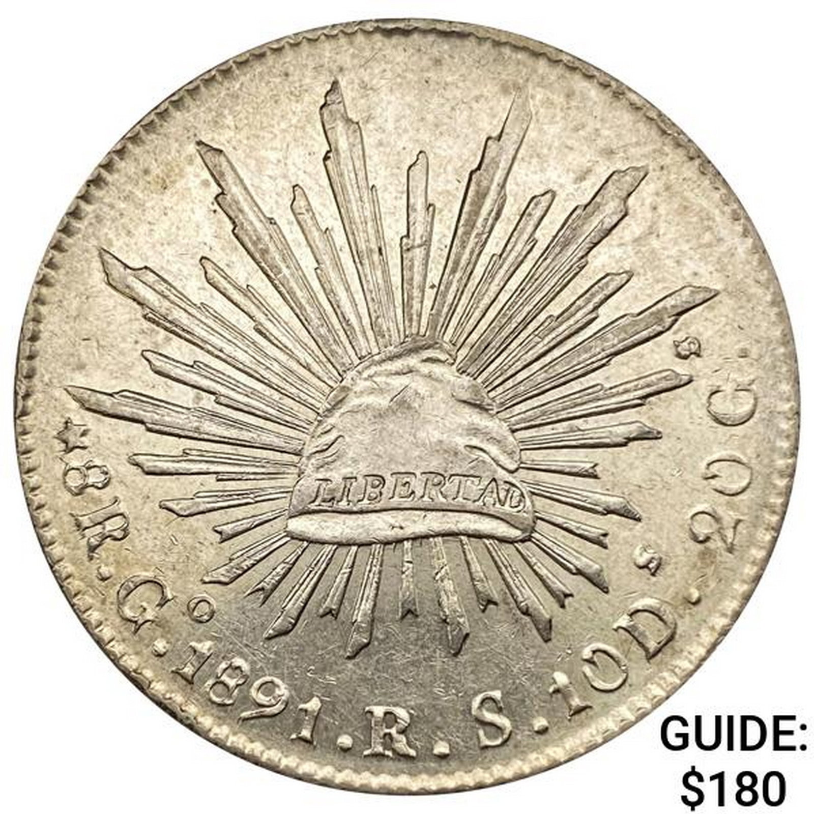 1891Go RS Mexico Silver 8 Reales NEARLY UNCIRCULATED: 1891Go RS Mexico Silver 8 Reales NEARLY UNCIRCULATED
