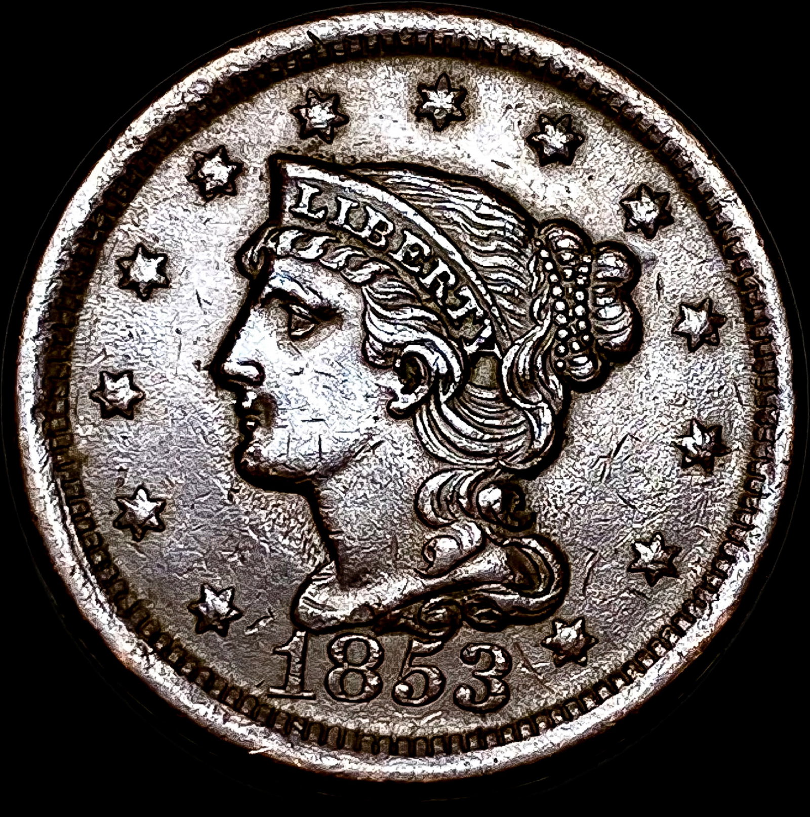 1853 Braided Hair Large Cent NEARLY UNCIRCULATED: 1853 Braided Hair Large Cent NEARLY UNCIRCULATED
