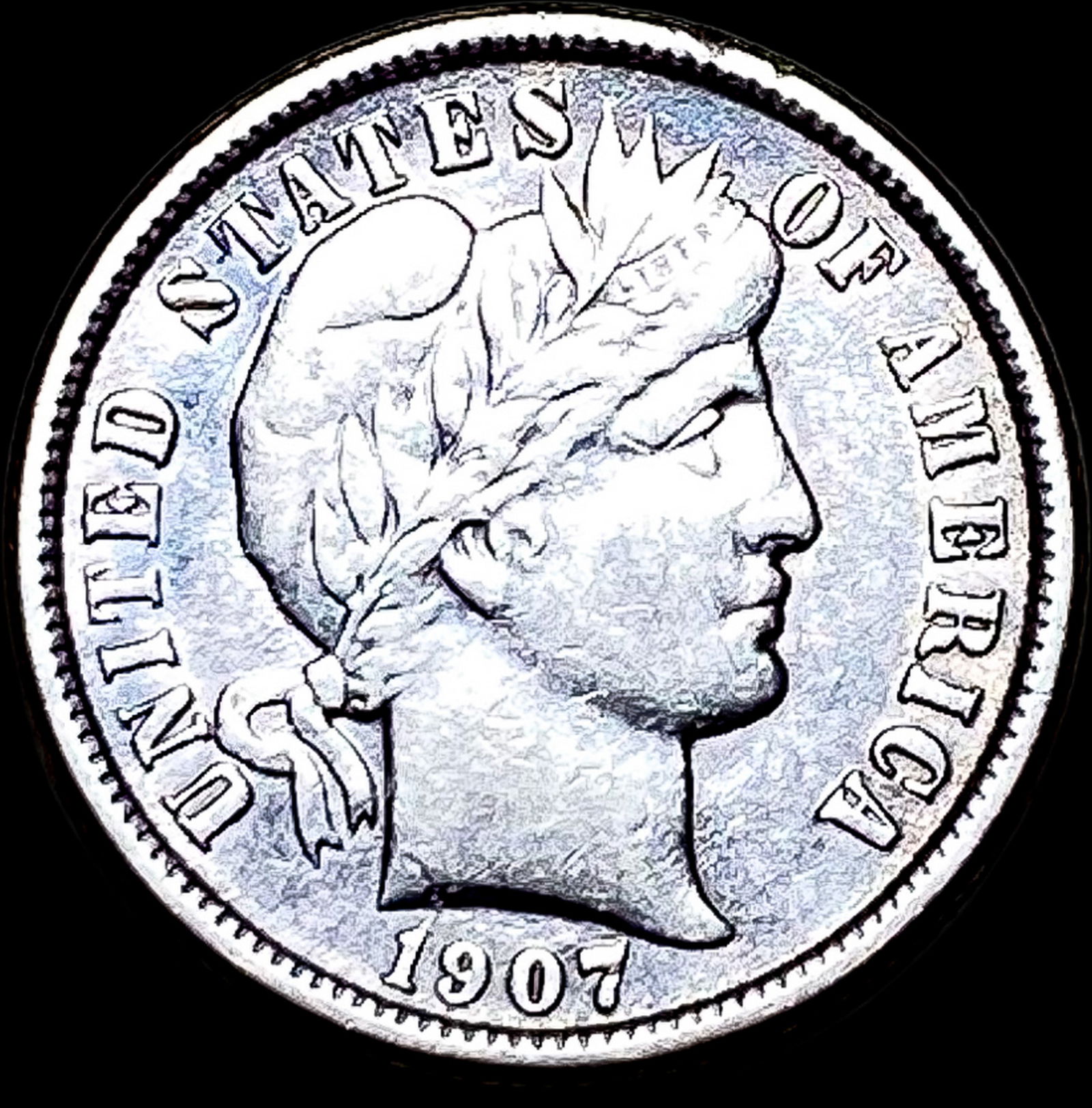 1907-O Silver Barber Dime NEARLY UNCIRCULATED (1 of 2)
