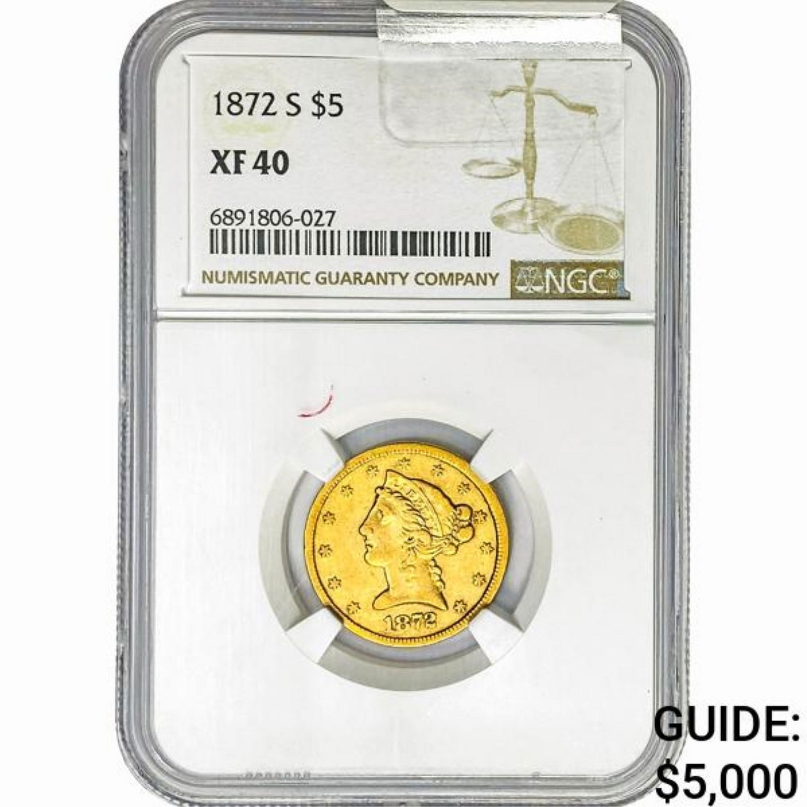 1872-S $5 Gold Half Eagle NGC XF40 (1 of 2)