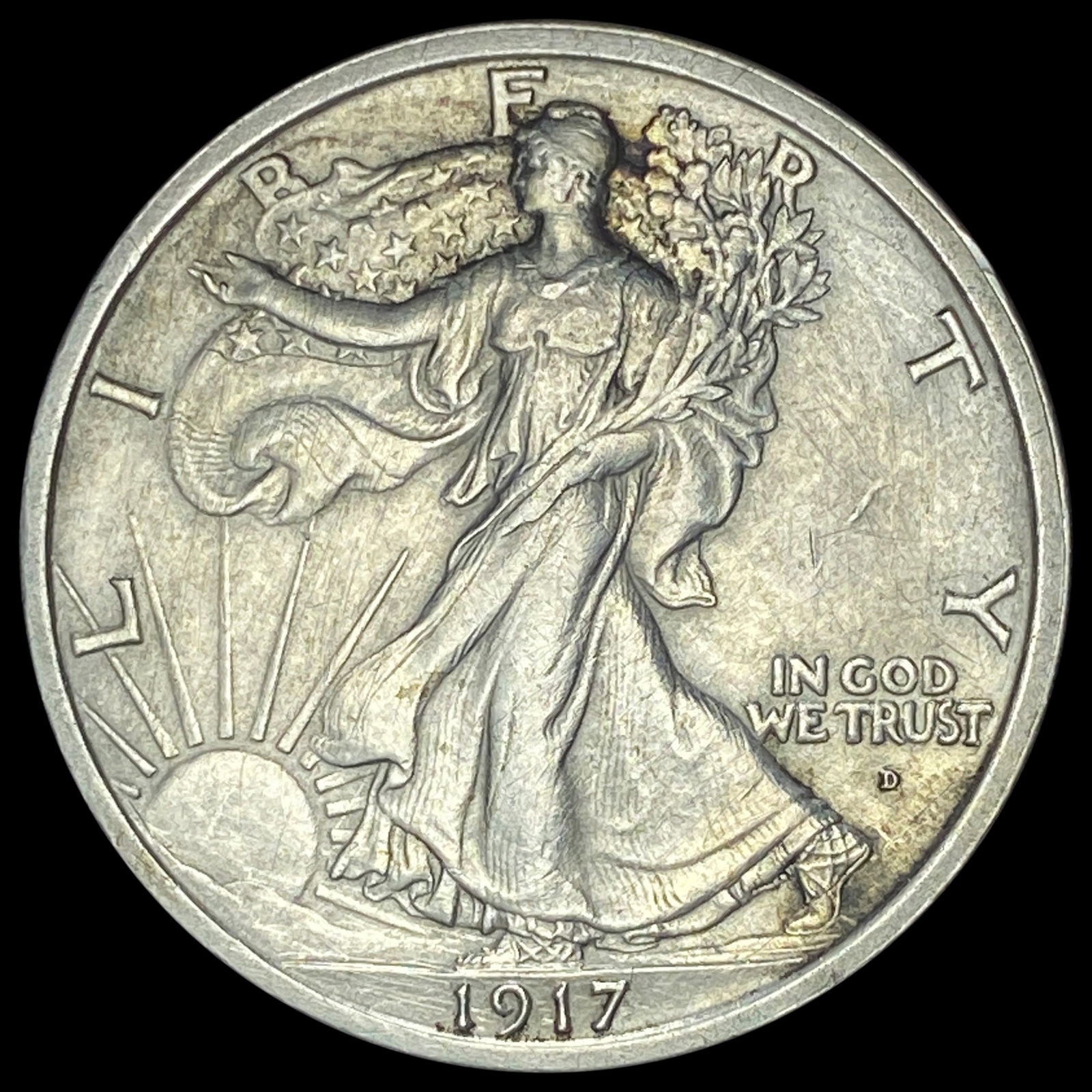 1917-D Silver Walking Liberty Half Dollar CLOSELY UNCIRCULATED (1 of 2)