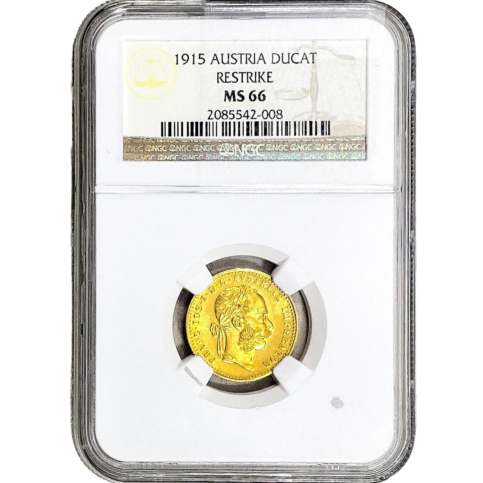 1915 Austria .1106 OZ Gold Ducat Restrike NGC MS66: 1915 Austria .1106 OZ Gold Ducat Restrike NGC MS66