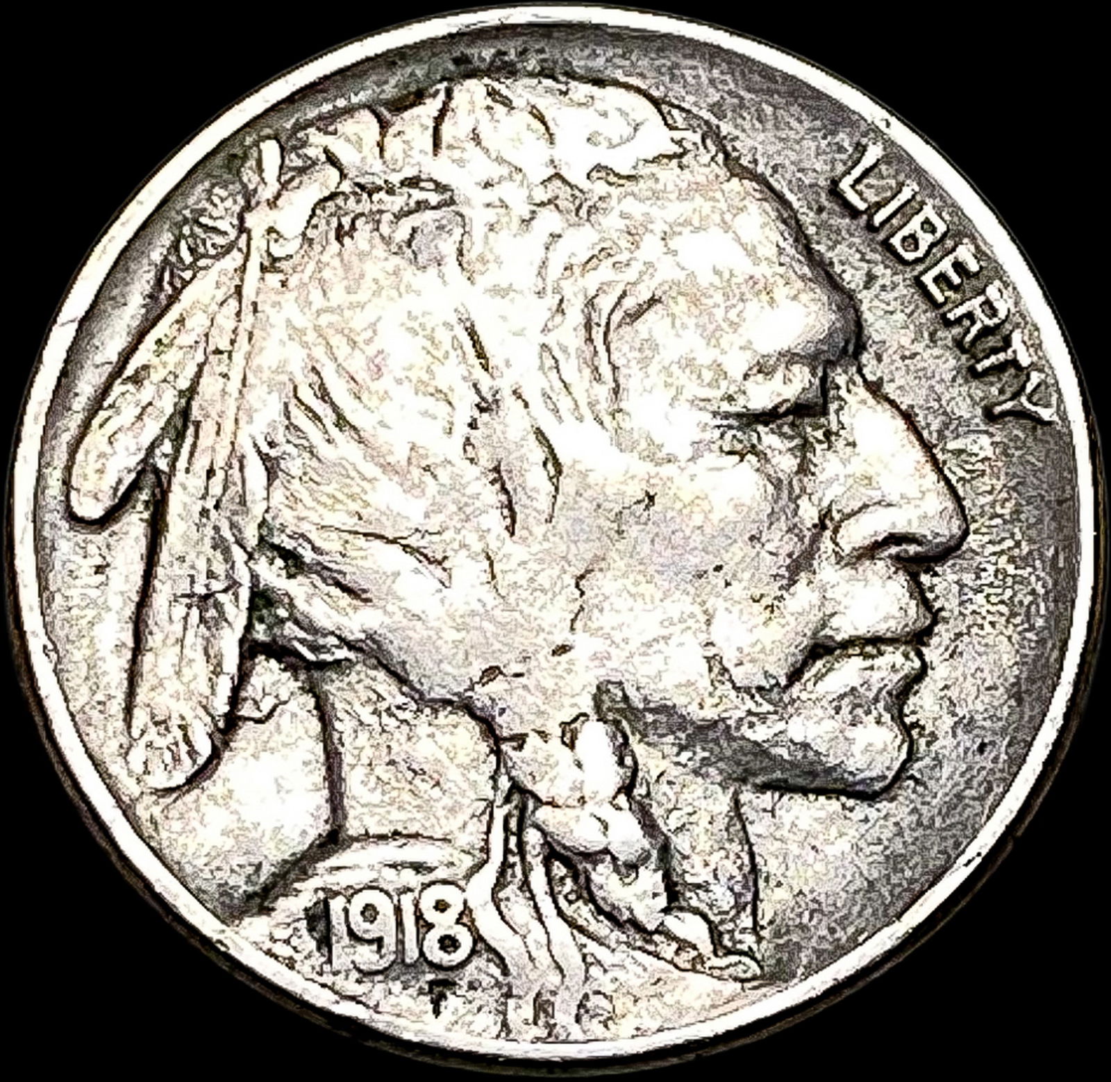 1918-D Nickel Buffalo Five Cents NEARLY UNCIRCULATED (1 of 2)