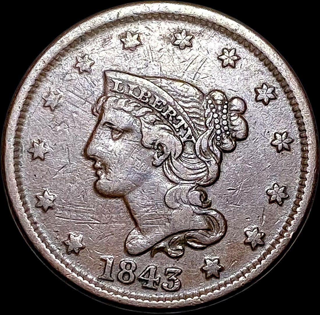 1843 Braided Hair Large Cent NEARLY UNCIRCULATED (1 of 2)