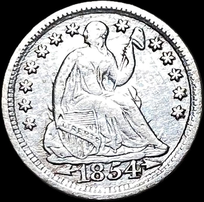 1854 Arrows Seated Liberty Half Dime NEARLY UNCIRCULATED (1 of 2)