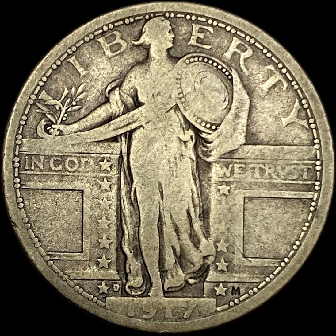 1917-D Type 1 Silver Standing Liberty Quarter NICELY CIRCULATED (1 of 2)