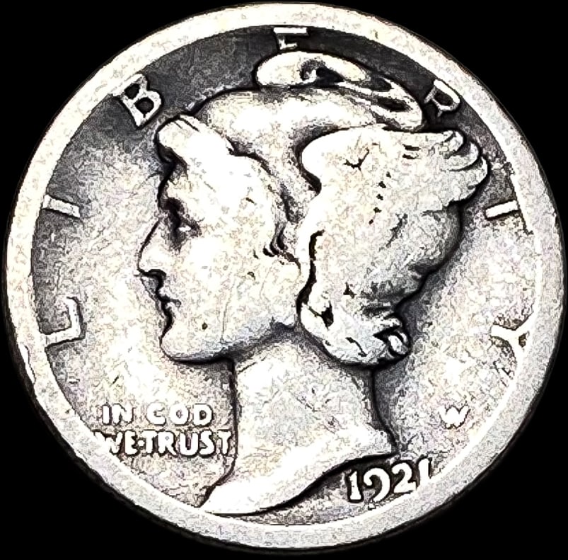 1921-D Silver Mercury Dime NICELY CIRCULATED (1 of 2)