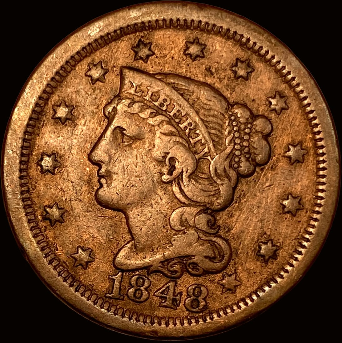 1848 Braided Hair Large Cent NEARLY UNCIRCULATED (1 of 2)