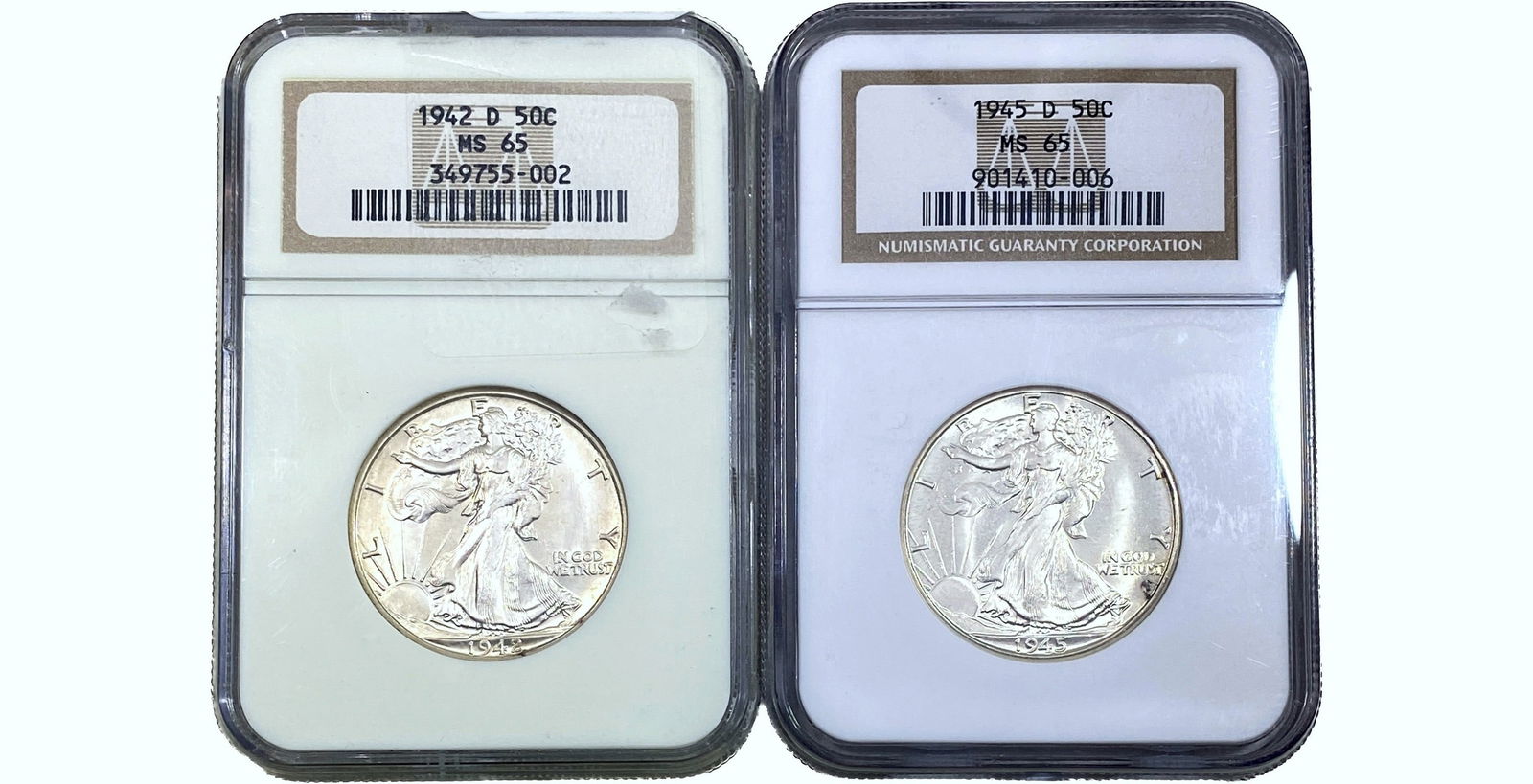 1942-1945 GEM BU Walking Lib Half Dollar[2 Coins] NGC MS65 (1 of 2)