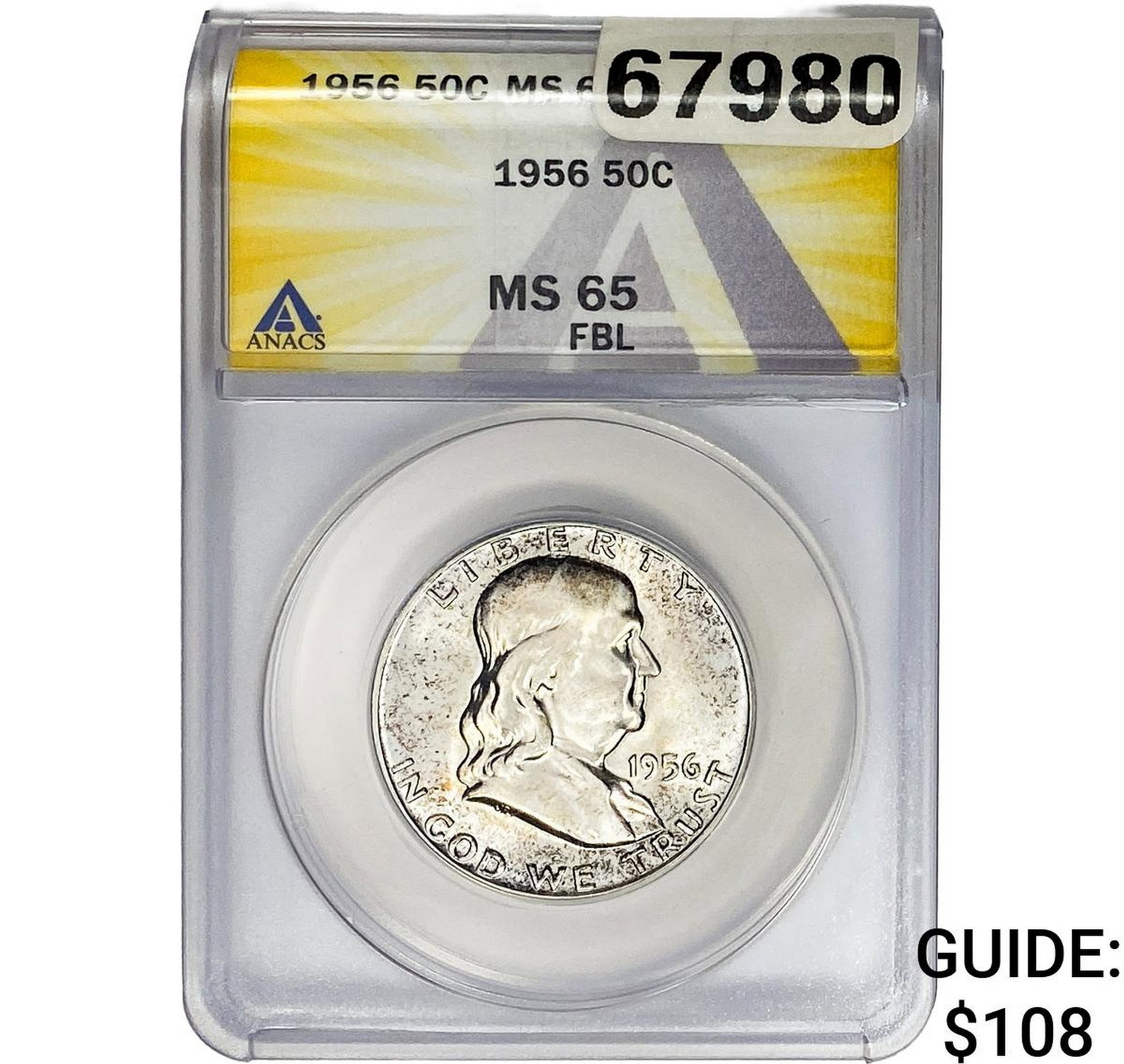 1956 Franklin Half Dollar ANACS MS65 FBL: 1956 Franklin Half Dollar ANACS MS65 FBL