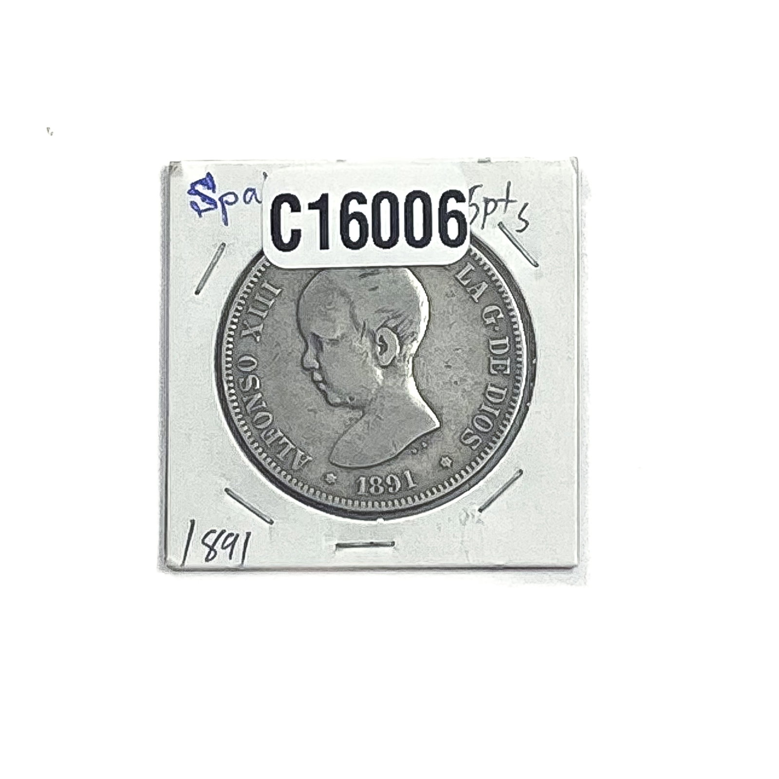 1891 Silver Spain 5 Pesetas XF: 1891 Silver Spain 5 Pesetas XF