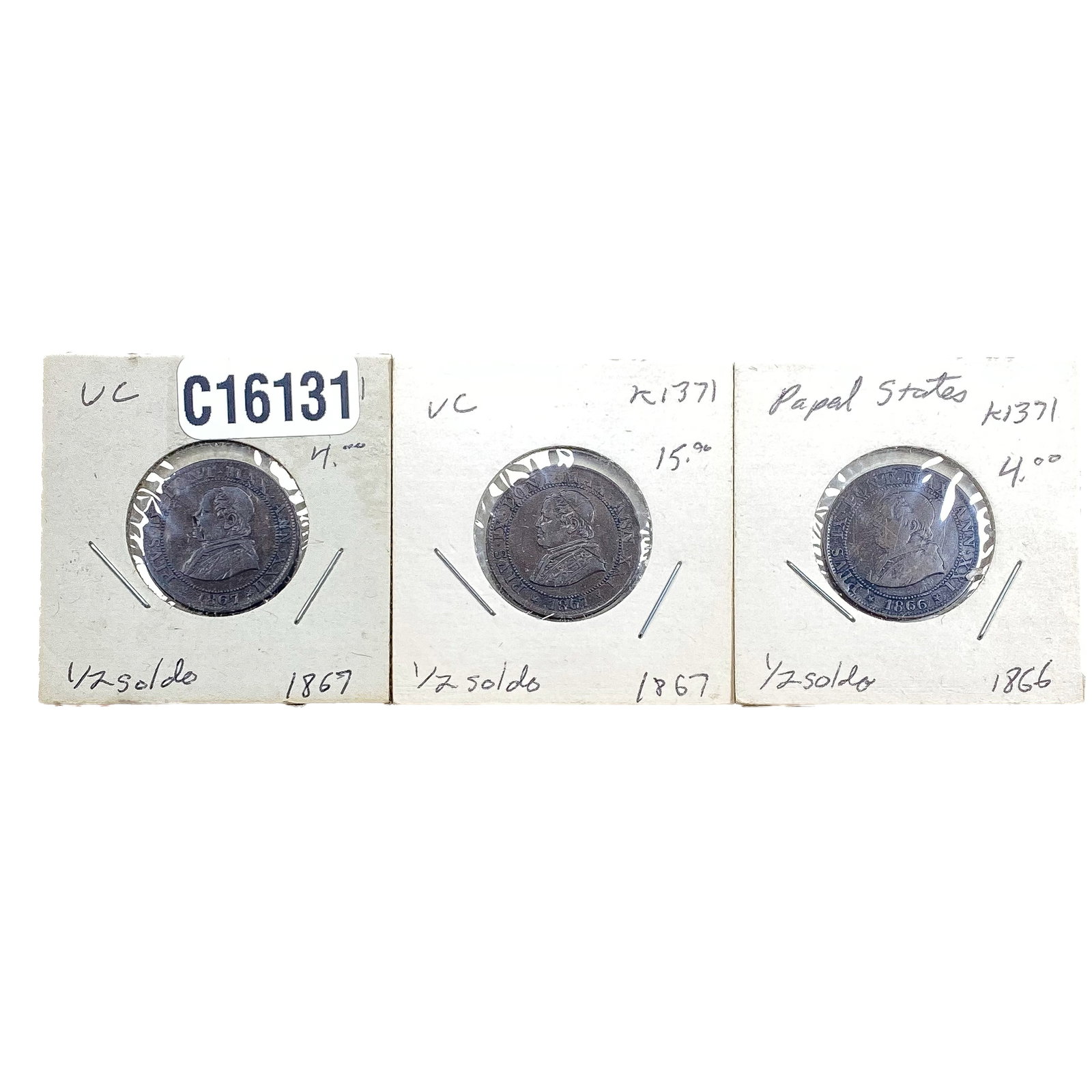 1867 Papal States 1/2 Soldo: 1867 Papal States 1/2 Soldo