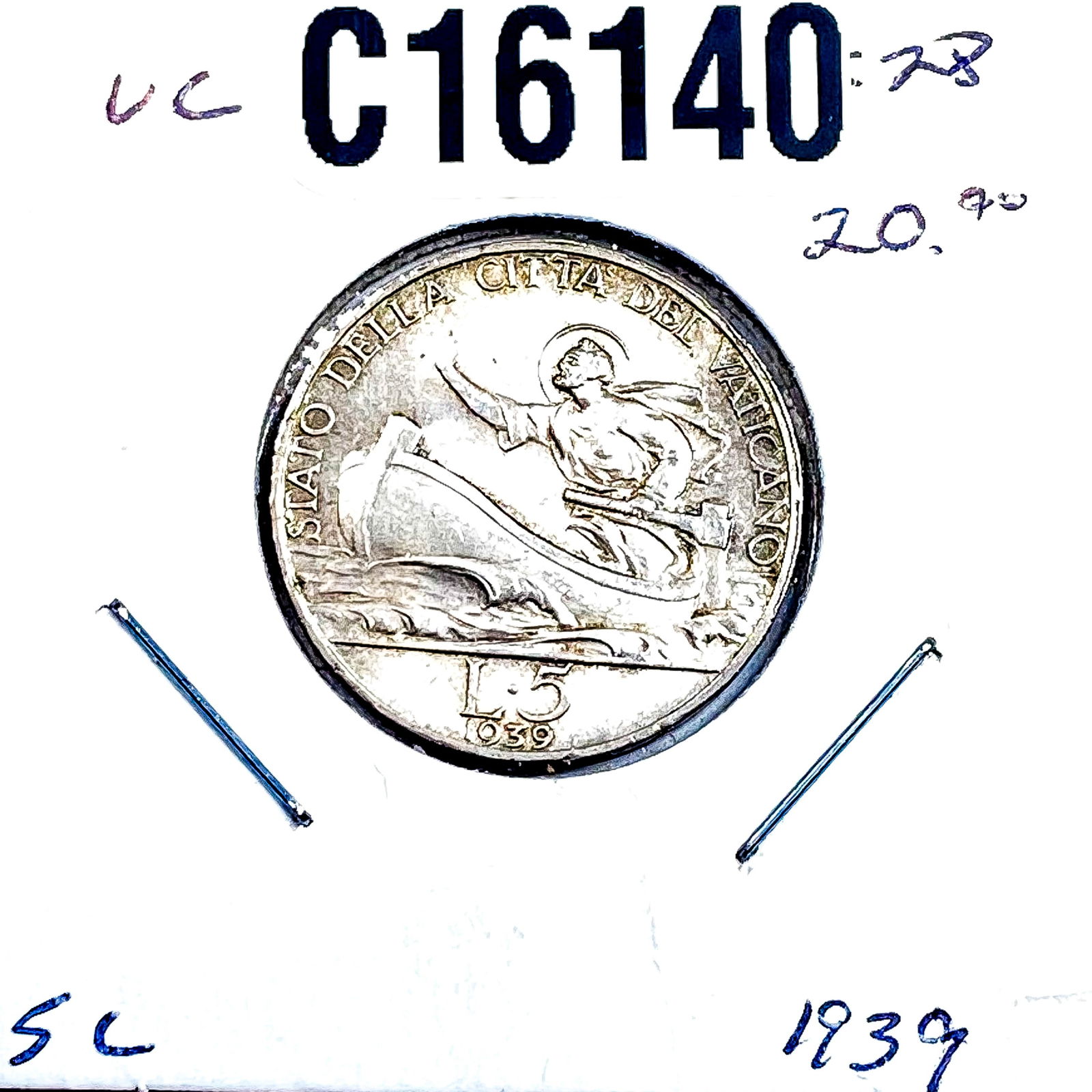 1939-R Silver Vatican City 5 Lira MS (1 of 2)