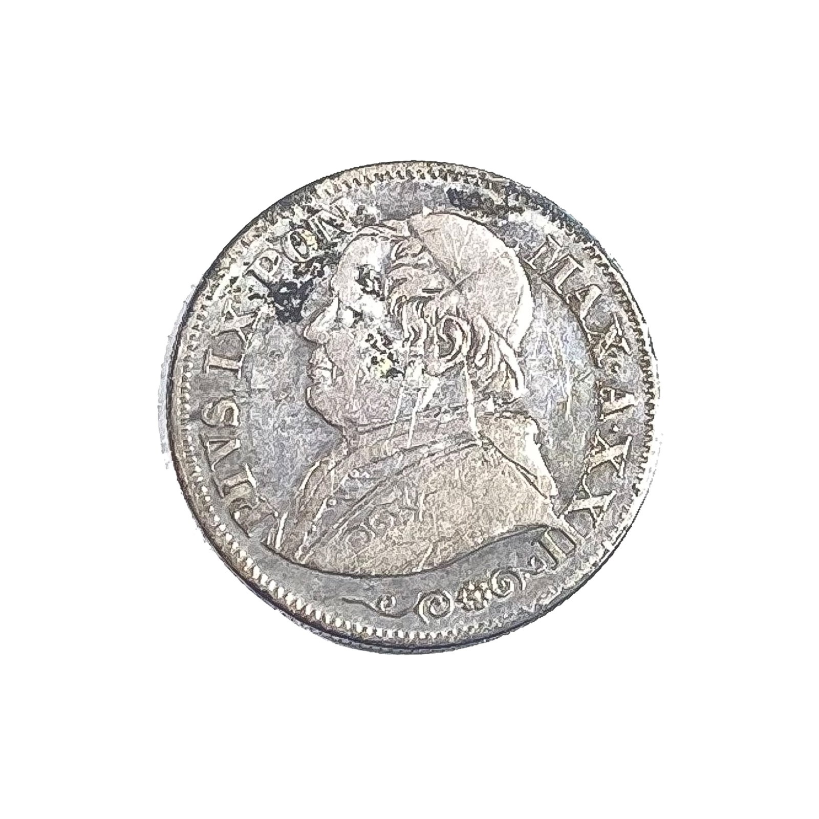 1867-R Silver Papal States 10 Soldi XF: 1867-R Silver Papal States 10 Soldi XF
