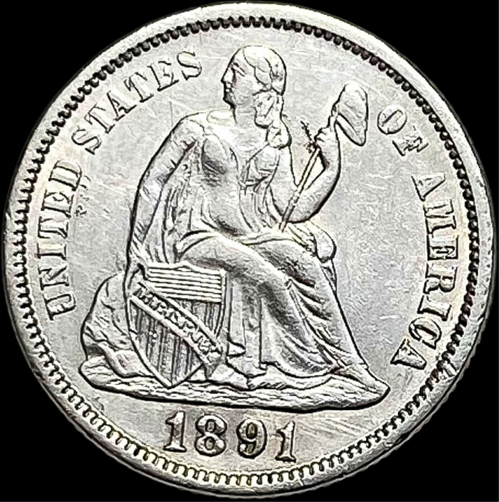 1891 Seated Liberty Dime NEARLY UNCIRCULATED (1 of 2)