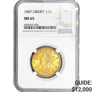 1907 $10 Gold Eagle NGC MS65