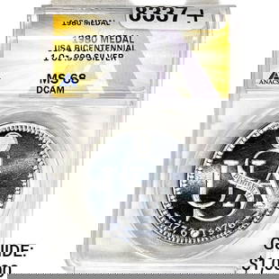 1980 USA Bicentinnial 1oz SIlver Medal ANACS MS68 DCAM: 1980 USA Bicentinnial 1oz SIlver Medal ANACS MS68 DCAM