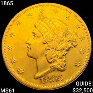 1865 $20 Gold Double Eagle UNCIRCULATED