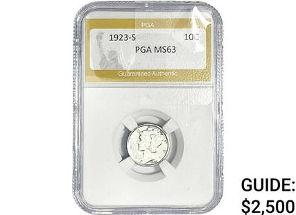 1923-S Mercury Silver Dime PGA MS63: 1923-S Mercury Silver Dime PGA MS63