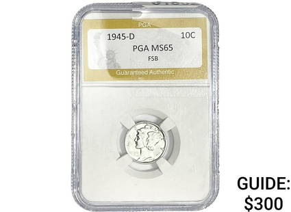 1945-D Mercury Silver Dime PGA MS65 FSB: 1945-D Mercury Silver Dime PGA MS65 FSB