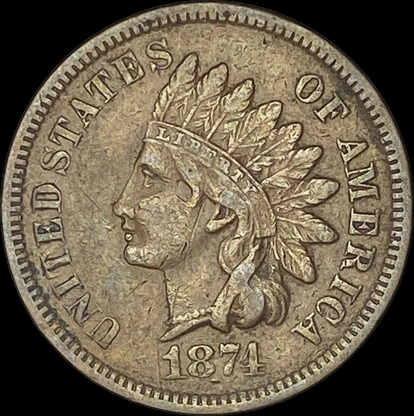 1874 Indian Head Cent ABOUT UNCIRCULATED (1 of 2)