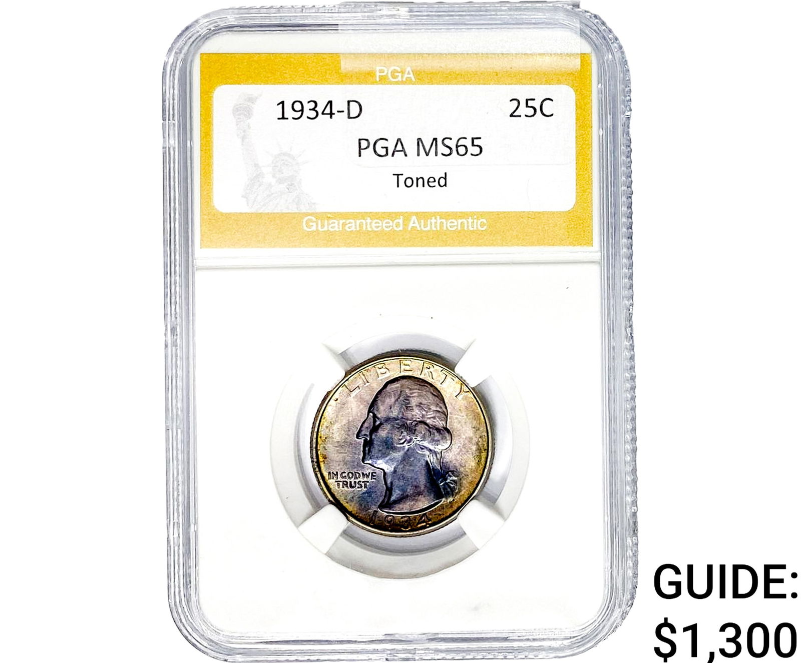 1934-D Washington Silver Quarter PGA MS65 Toner (1 of 2)