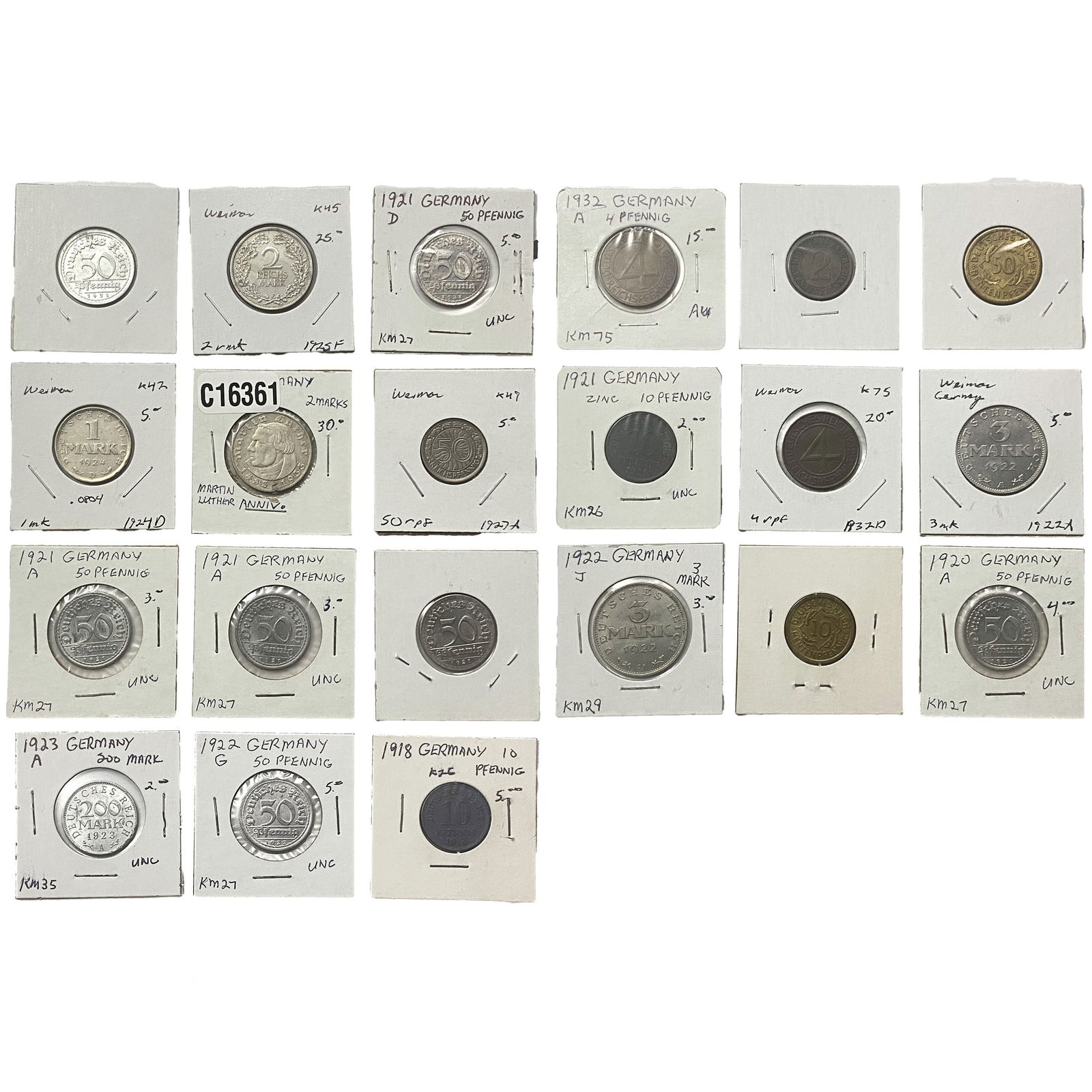 Various Dates Germany Werner Republic of 20 Type Coins (1 of 2)