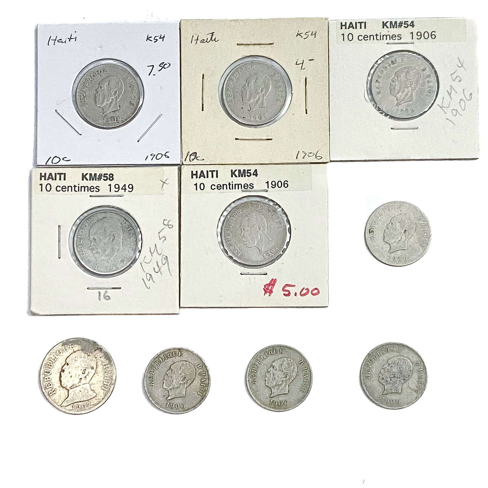 [10 Coins]1906-1907 Haiti Silver 10/20 Centimes: [10 Coins]1906-1907 Haiti Silver 10/20 Centimes