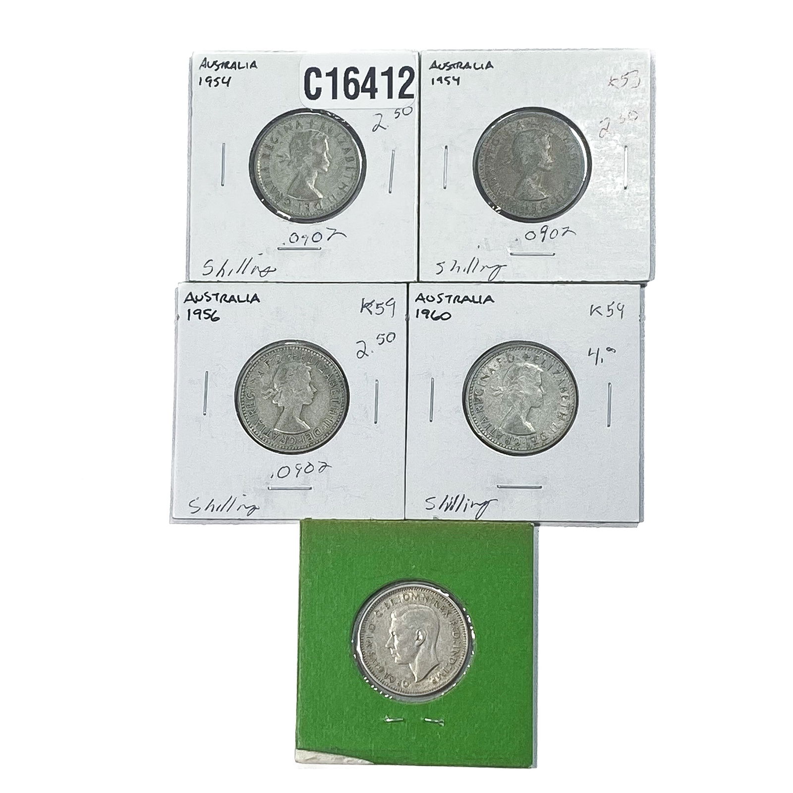 [5 Coins]1943-1956 Australia Silver Shilling (1 of 2)