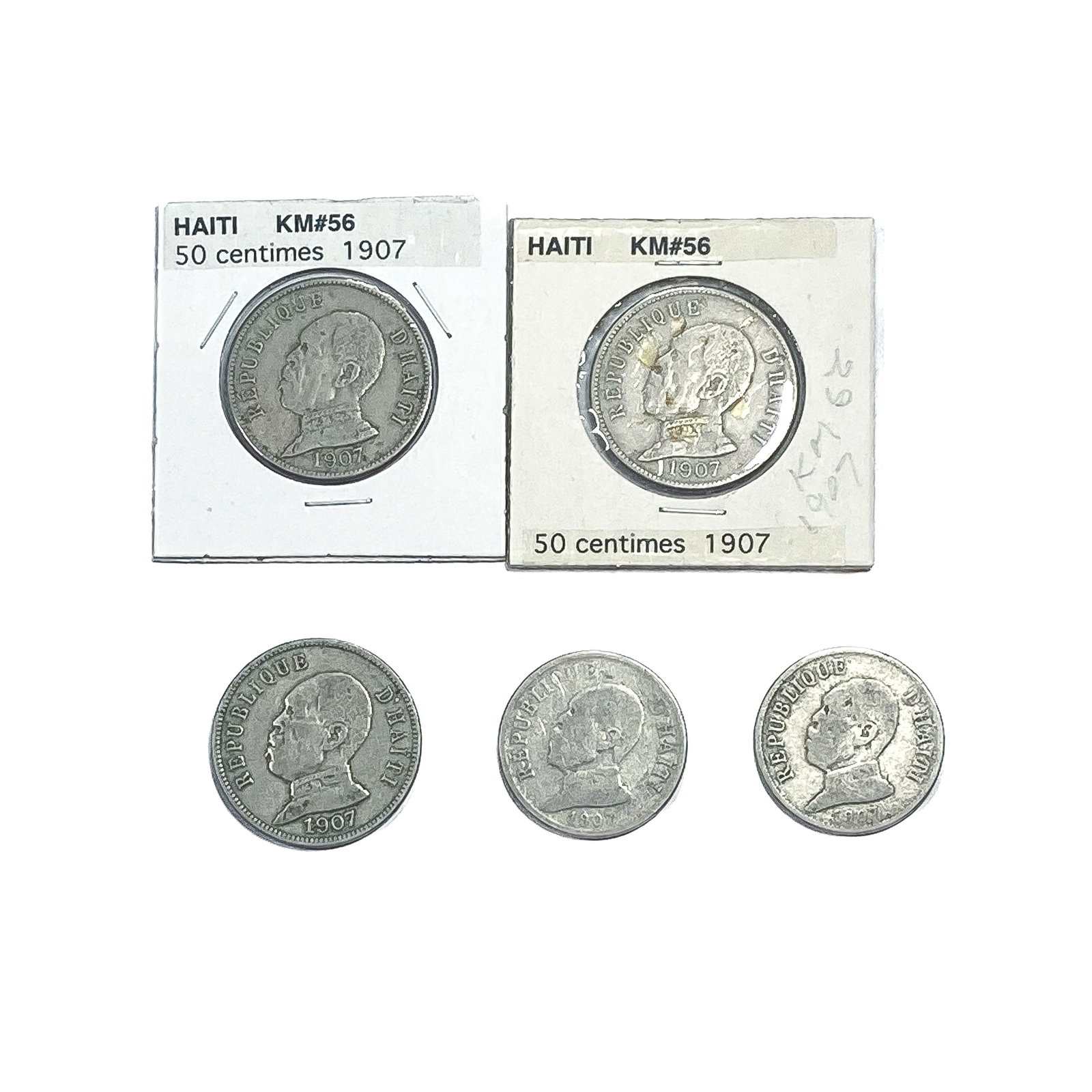 [5 Coins]1907 Haiti Silver 20/50 Centimes: [5 Coins]1907 Haiti Silver 20/50 Centimes