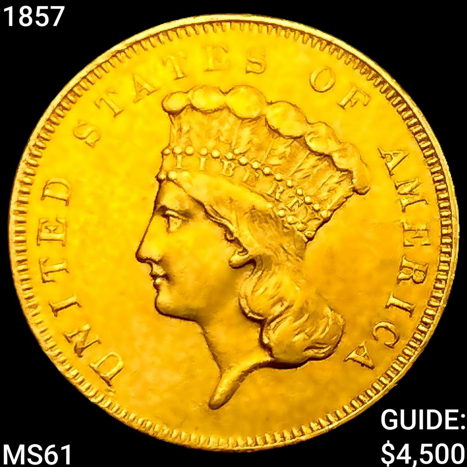 1857 $3 Gold Piece UNCIRCULATED (1 of 2)