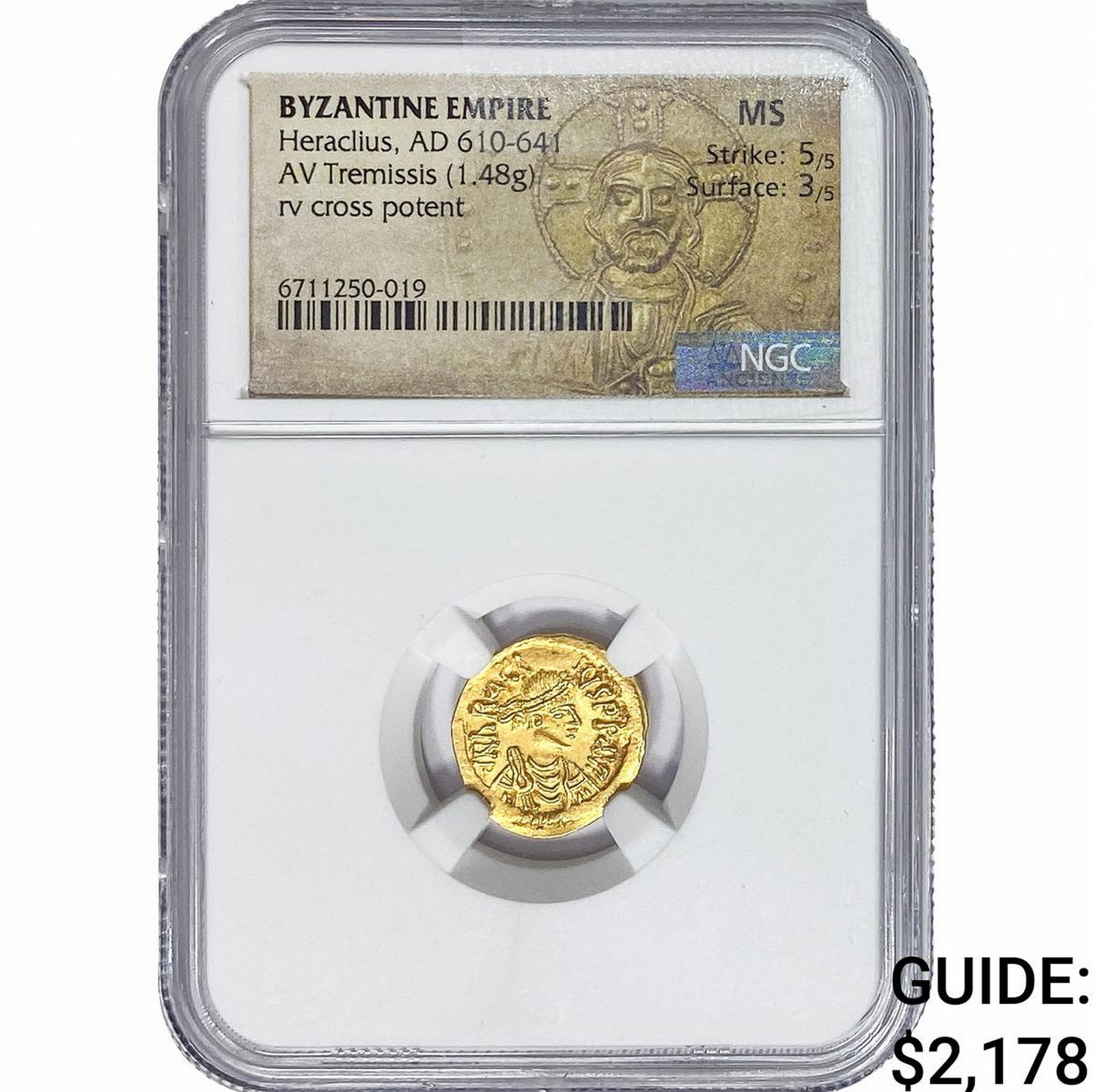 Byzantine Heraclius 610-641 Gold Tremissis 1.48G NGC MS (1 of 2)