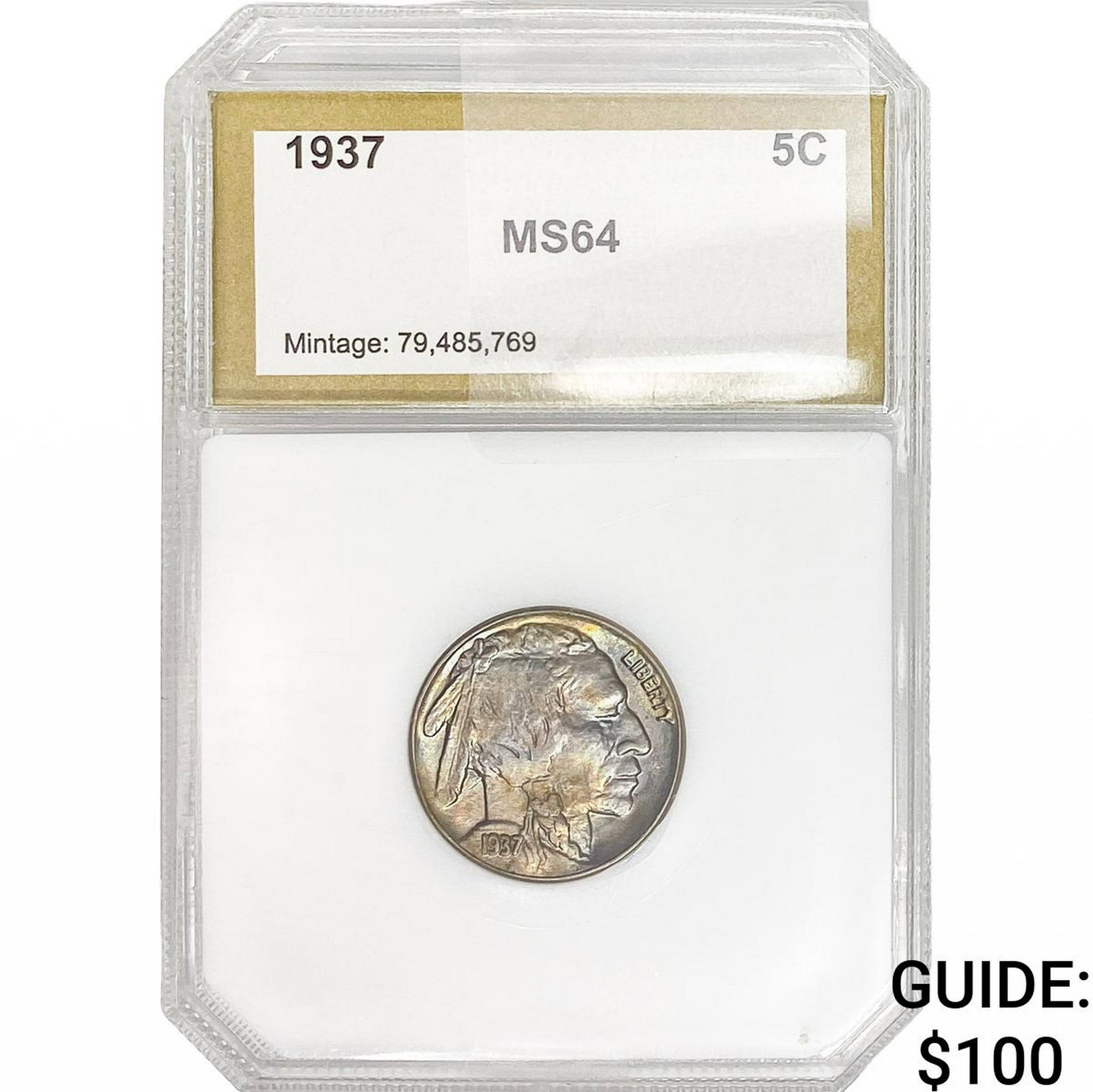 1937 Buffalo Nickel PCI MS64 Toning: 1937 Buffalo Nickel PCI MS64 Toning