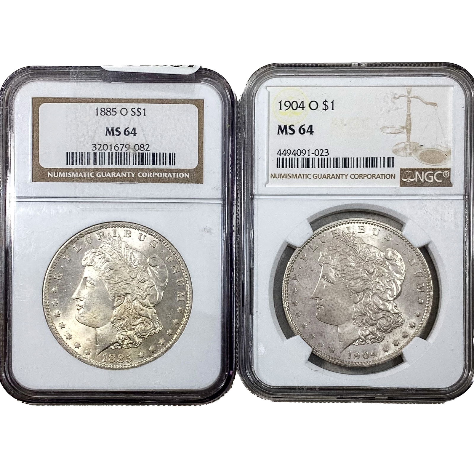 1885-O & 1904-O Silver Morgan Dollar NGC MS64 (1 of 2)