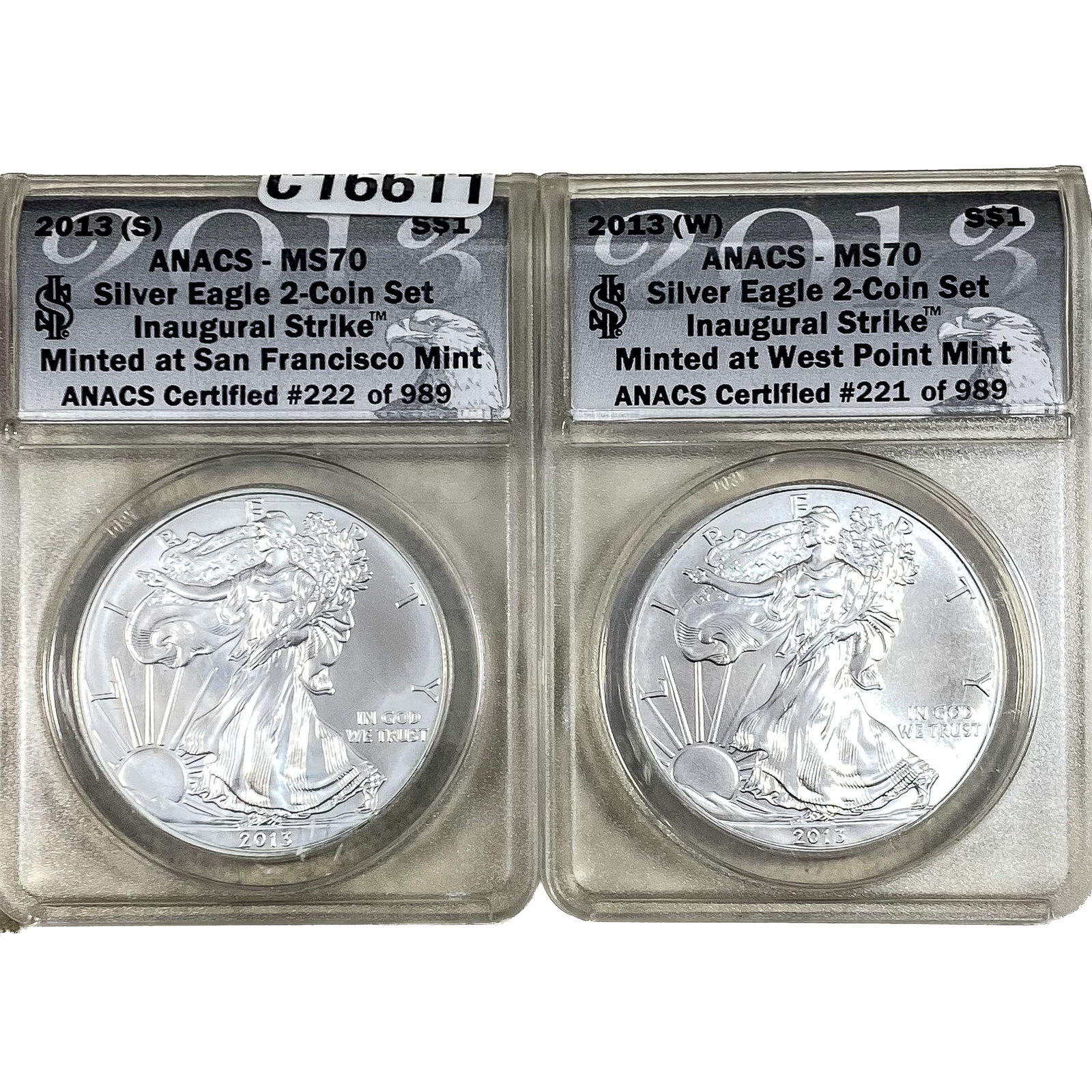 2013-S 2013-W American Silver Eagle 2 Coin Set ANACS MS70 (1 of 2)