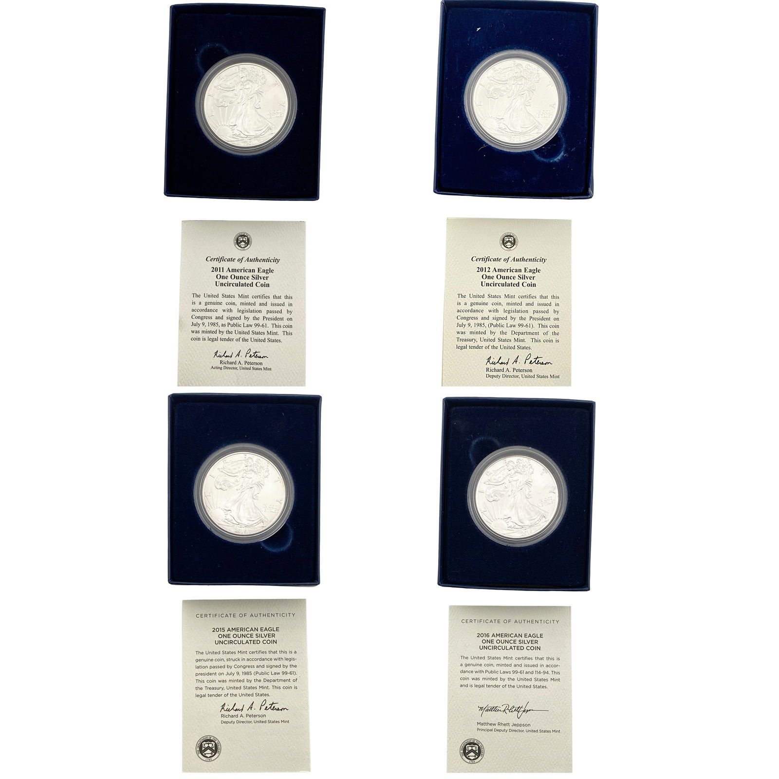 [4 Coins] 2011-2016 US Mint American Silver Eagle Lot (1 of 13)