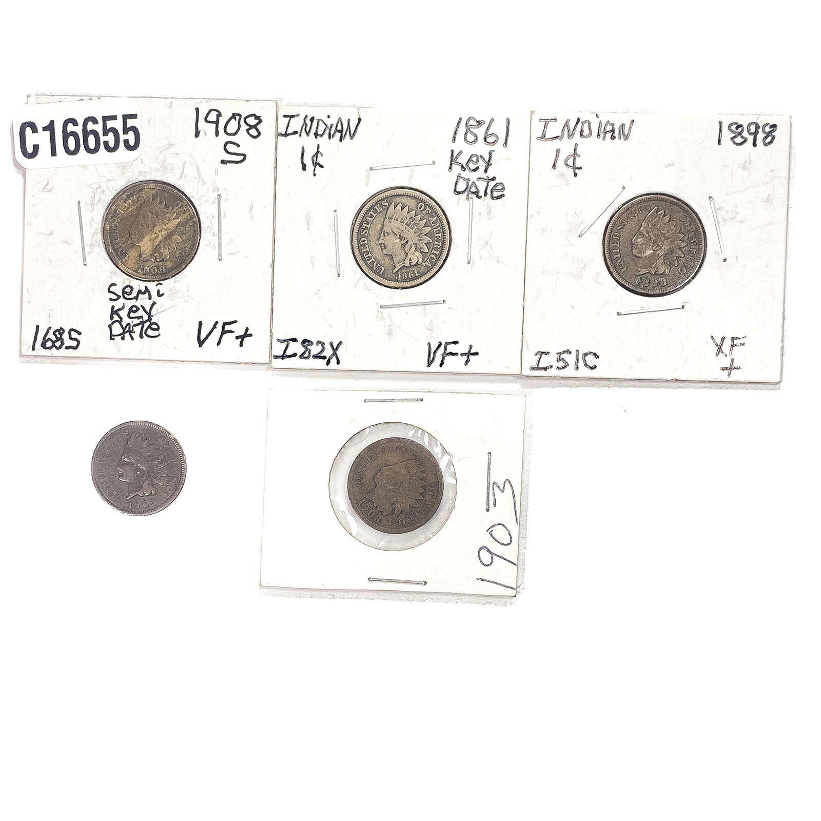[5] Indian Head Cents, Various Dates (1 of 2)