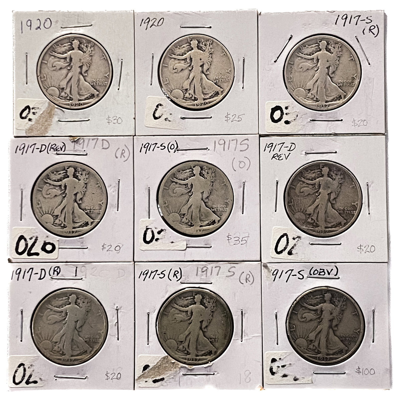 [9 Coins] 1917-1920 Silver Walking Liberty 50C Lot: [9 Coins] 1917-1920 Silver Walking Liberty 50C Lot