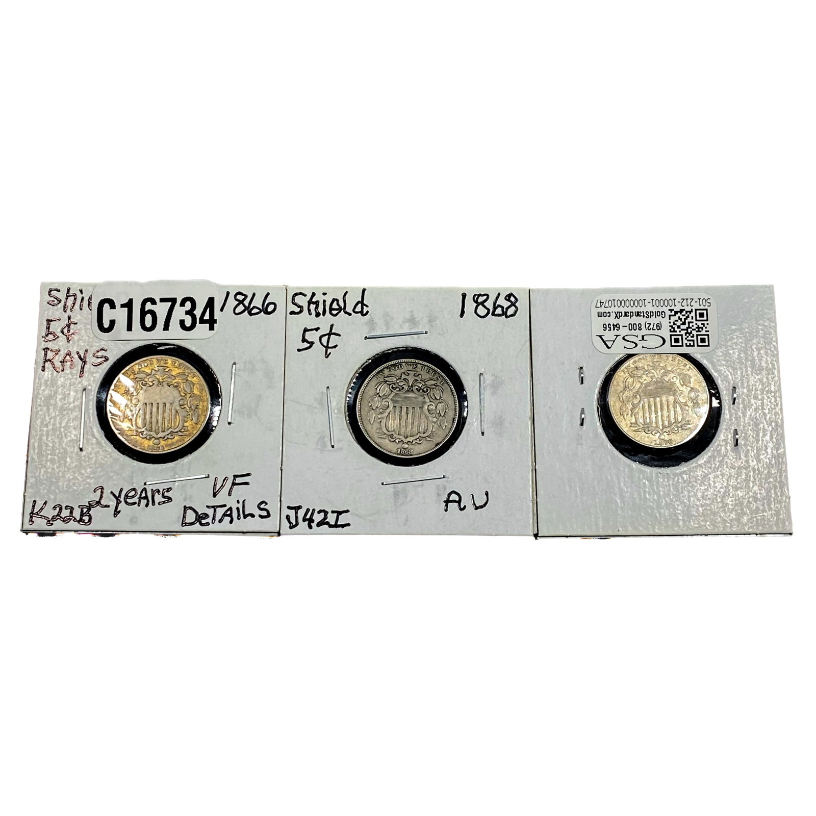 [3 Coins]1866-1870 Shield Nickel : [3 Coins]1866-1870 Shield Nickel