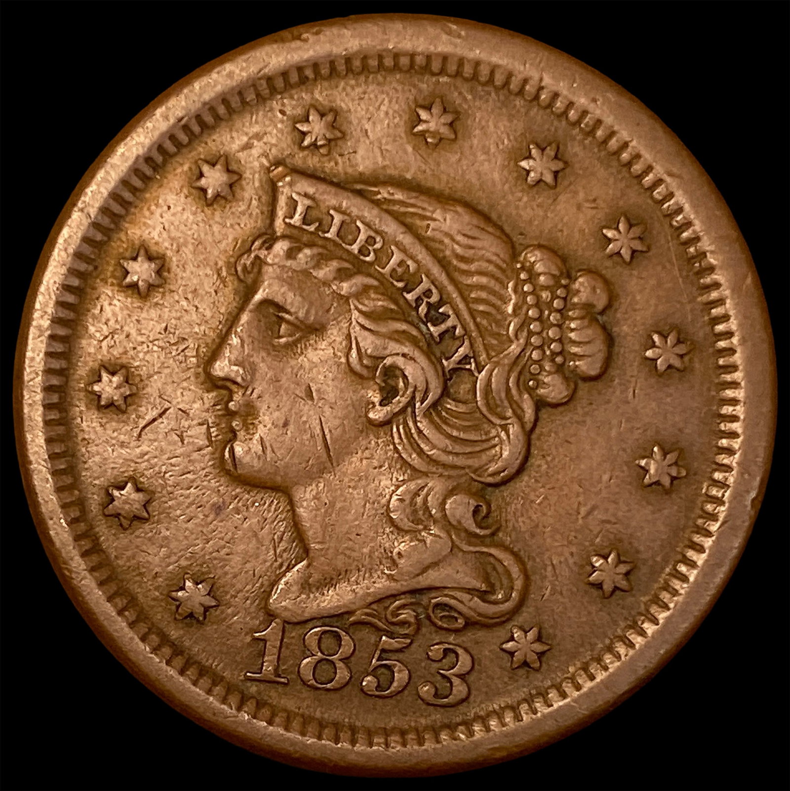 1853 Braided Hair Large Cent NEARLY UNCIRCULATED: 1853 Braided Hair Large Cent NEARLY UNCIRCULATED