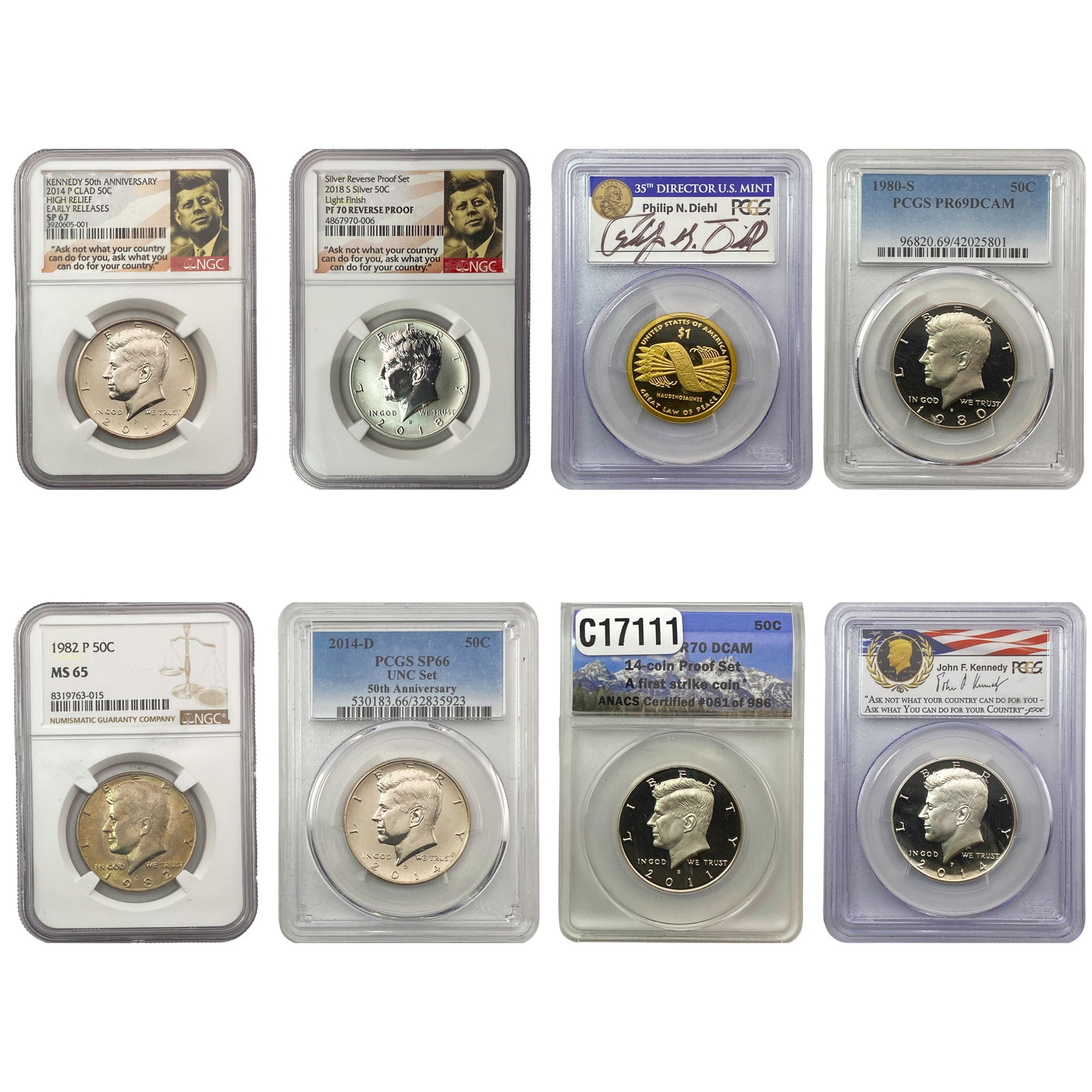 [8 Coins] 1980-2014 ANACS/PCGS/NGC PR/MS65-70: [8 Coins] 1980-2014 ANACS/PCGS/NGC PR/MS65-70