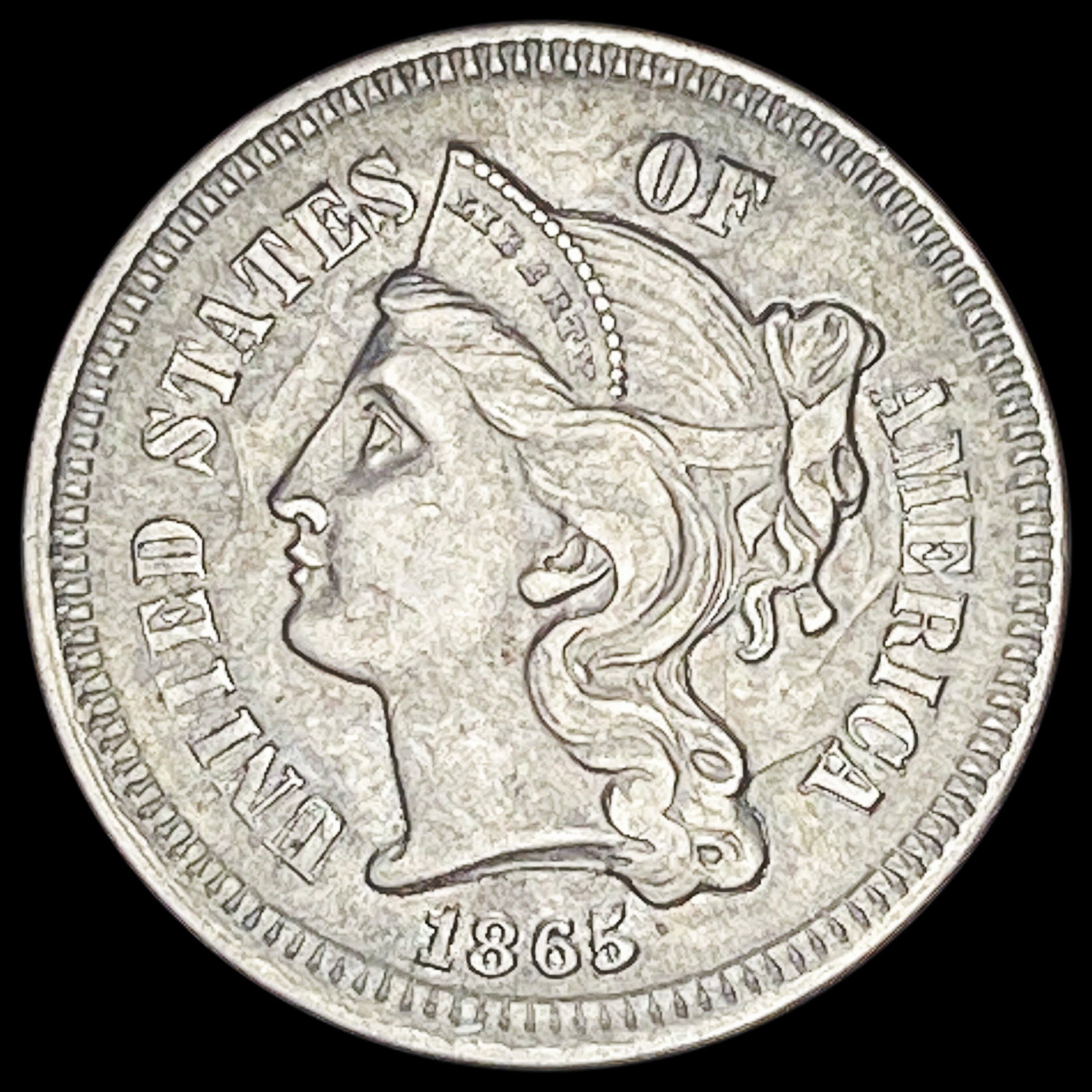 1865 Nickel Three-Cent Piece CLOSELY UNCIRCULATED: 1865 Nickel Three-Cent Piece CLOSELY UNCIRCULATED