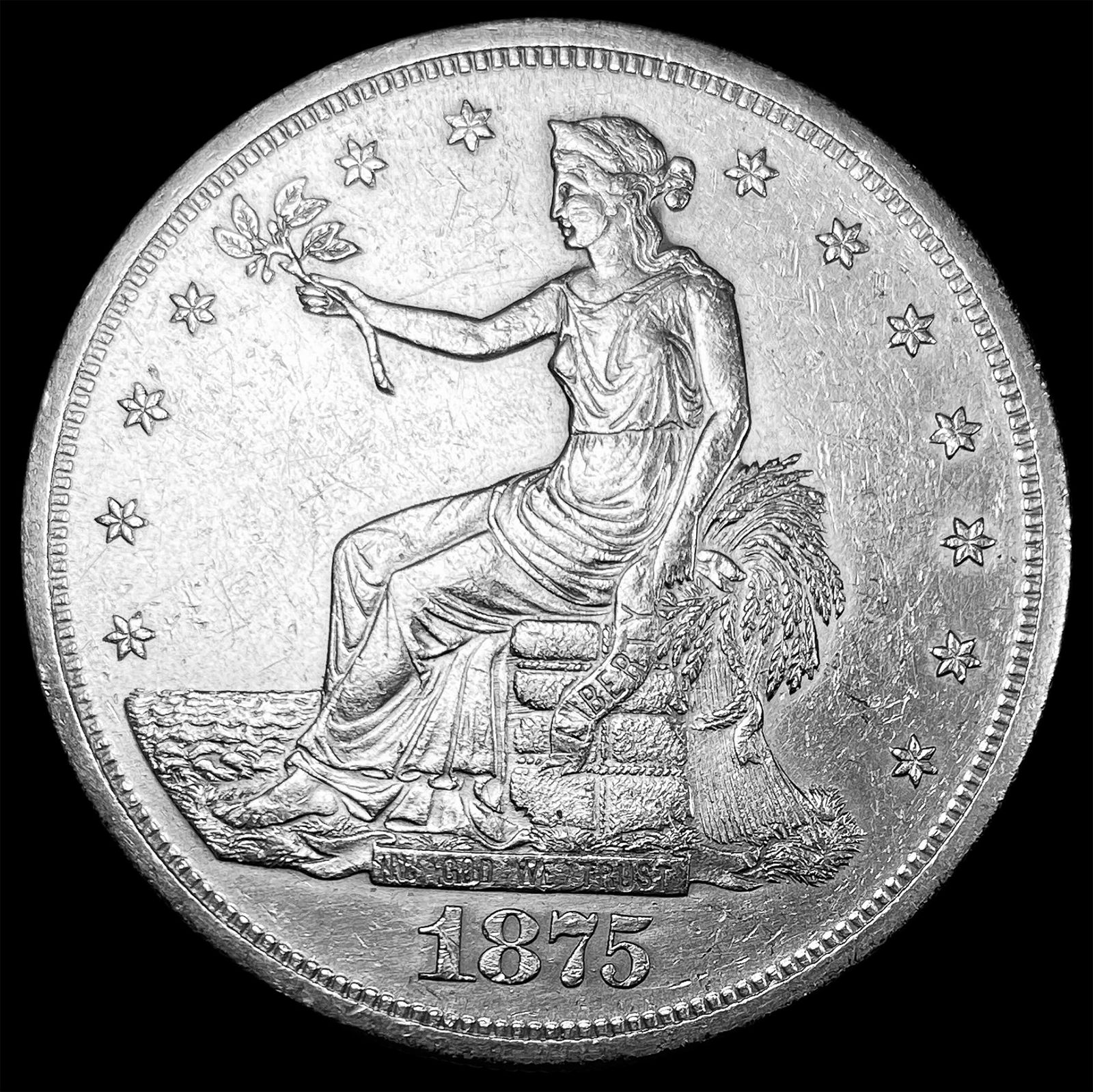 1875-S Silver Trade Dollar CHOICE AU: 1875-S Silver Trade Dollar CHOICE AU