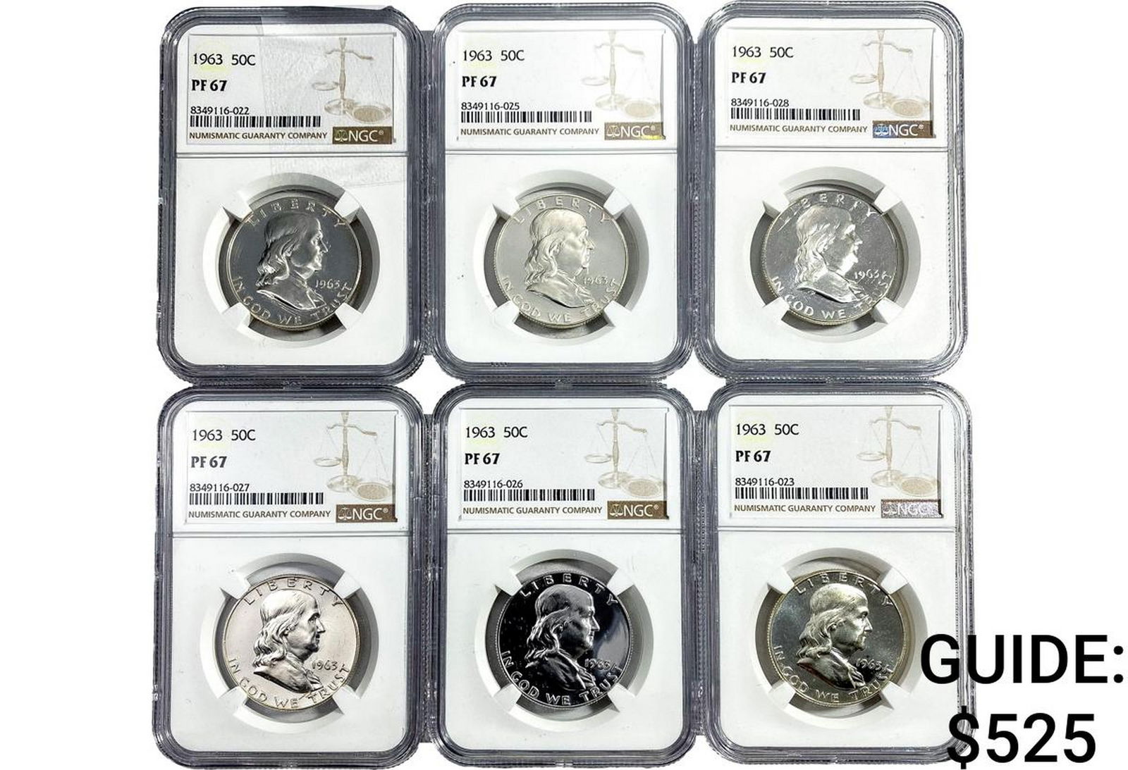 [6 Coins] 1963 Franklin Half Dollar NGC PF67 (1 of 2)