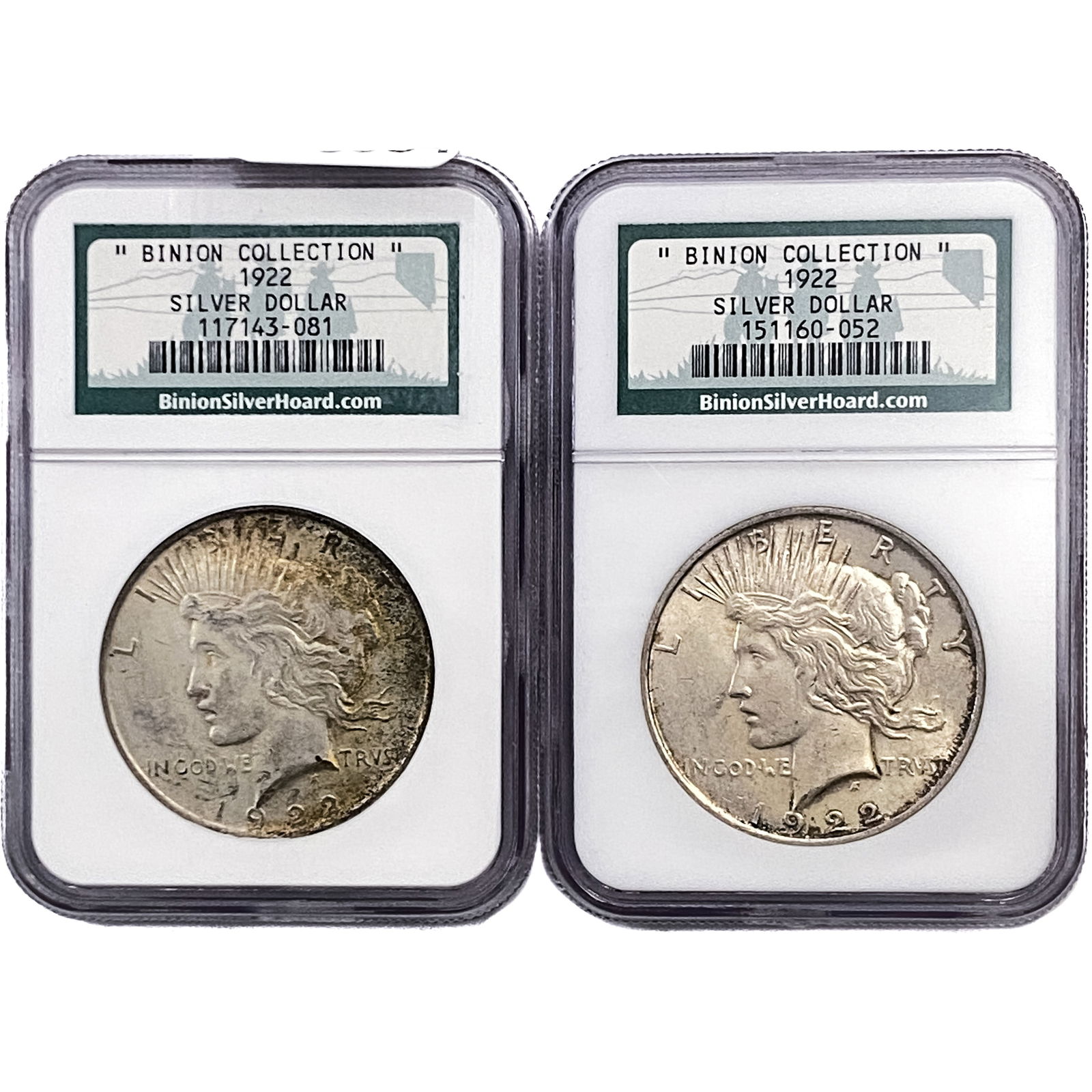 [2 Coins]1922 Silver Peace Dollar Binion Col. (1 of 2)