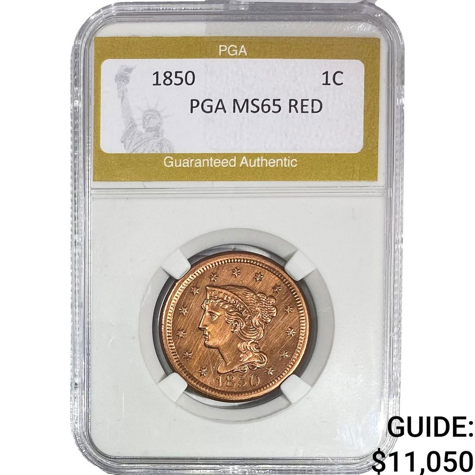 1850 Braided Hair Large Cent PGA MS65 RED (1 of 2)