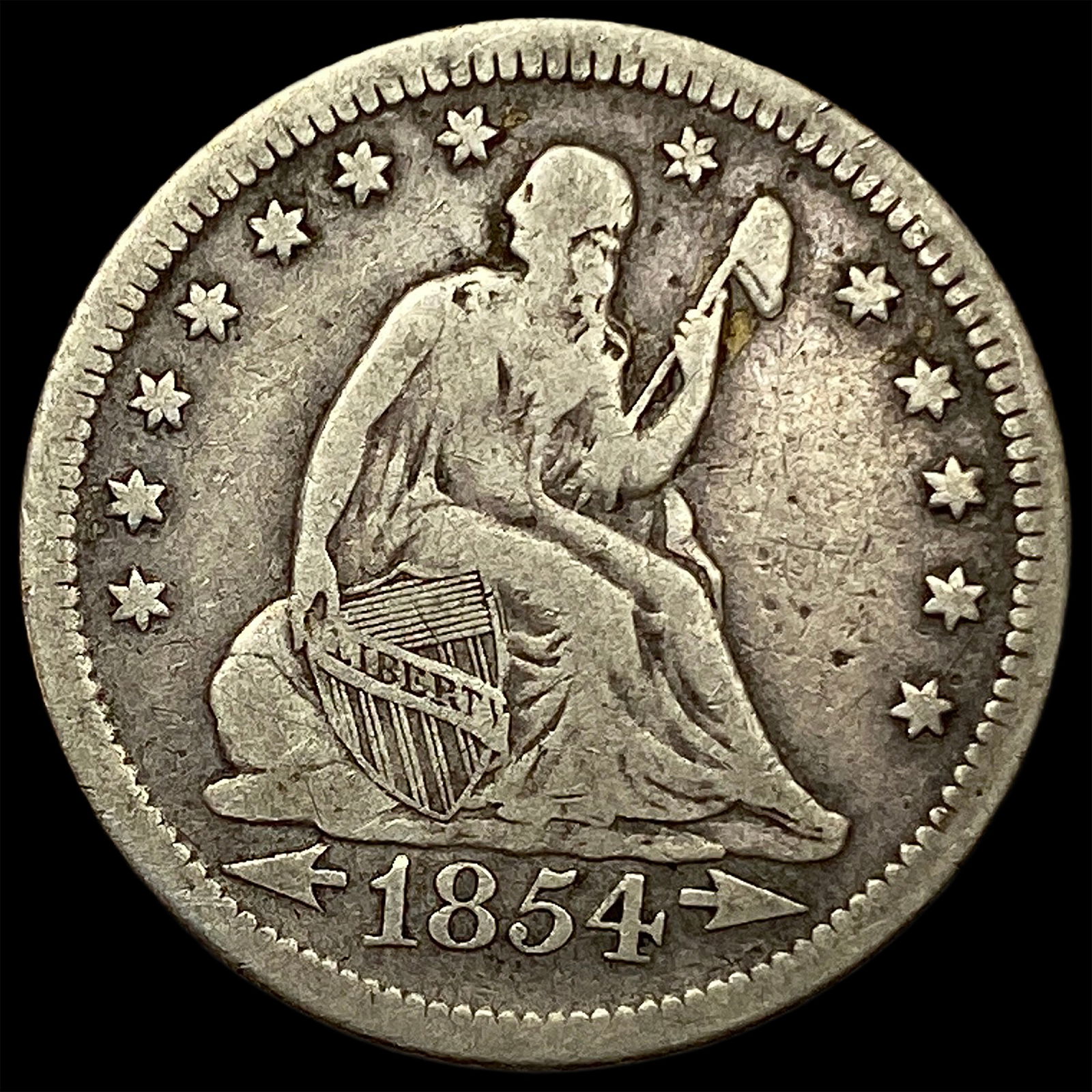 1854 Arrows Seated Liberty Quarter LIGHTLY CIRCULATED (1 of 2)