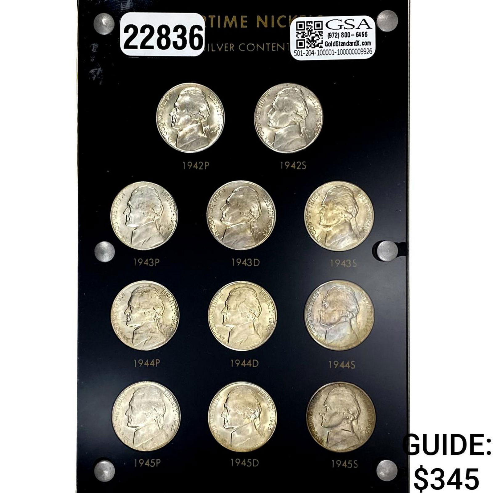 [11 Coins] 1942-1945 Silver Wartime Nickel Set (1 of 2)