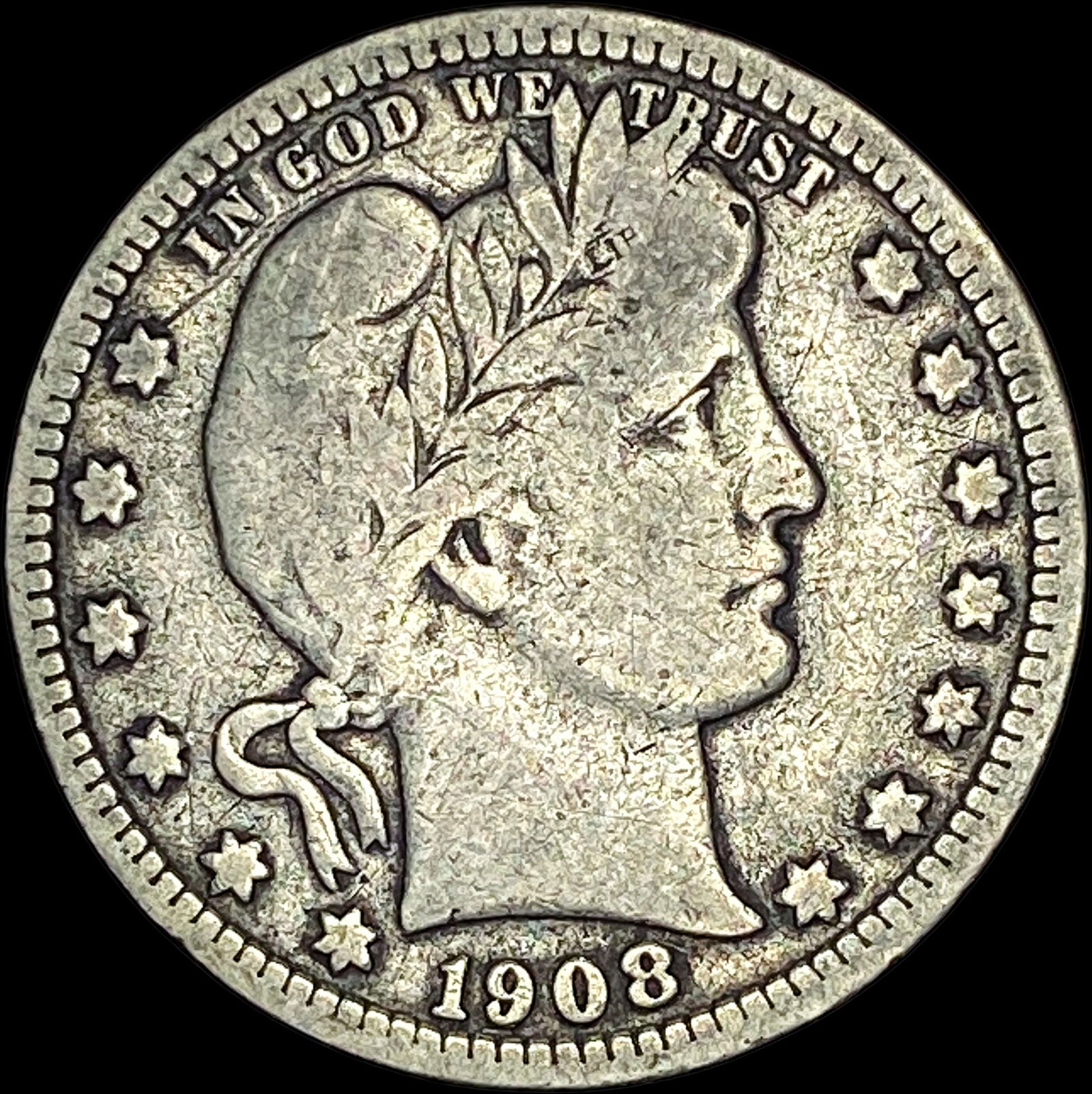 1908-S Silver Barber Quarter LIGHTLY  CIRCULATED (1 of 2)